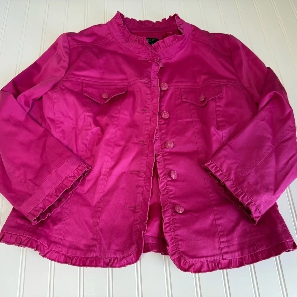 Sandro Sportswear Pink Blazer Jacket Ruffle Women Medium 1402